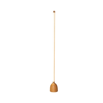 Gold Linear Floor Standing Lamp Minimal LED Iron Floor Lighting with Dome Wood Base