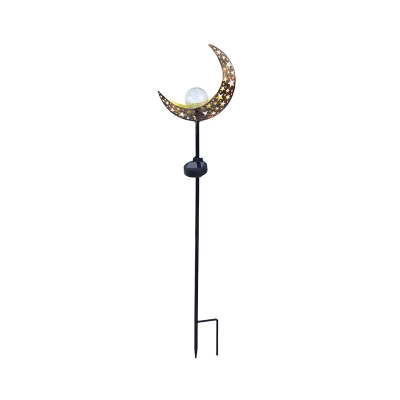 Hollowed Out Crescent Iron Ground Light Nordic Gold LED Solar Stake Lighting with Ball Shade for Path