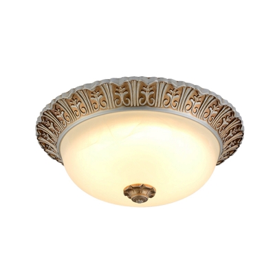 Khaki Bowl Shade Ceiling Mounted Light Farmhouse Crackle Glass LED Bedroom Flushmount Lamp, 10.5