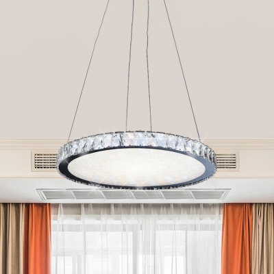 Minimal Round Hanging Lighting Crystal Block Living Room LED Chandelier Lamp Fixture in Stainless-Steel