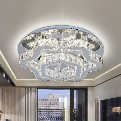 Modernist Geometric Frame Semi Flush Clear Crystal Living Room LED Close to Ceiling Light in Stainless-Steel