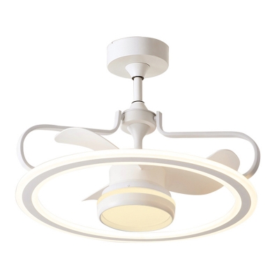 Nordic 3-Blade Circular Ceiling Fan Light Acrylic Living Room LED Semi Flush Mount in White, 23.5