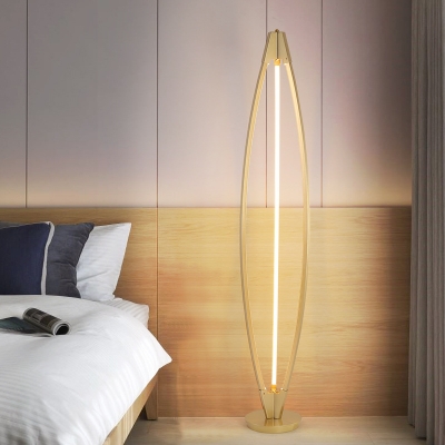 Oval Cage Acrylic Stand Up Light Modernism Gold/White/Black Finish LED Floor Lamp for Bedroom, White/Warm Light