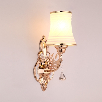 Postmodern Flared Wall Mount Lamp Single Frosted White Glass Wall Lighting Fixture in Gold