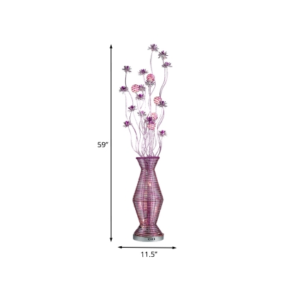 Purple Finish LED Standing Floor Light Country Style Aluminum Wire Vase and Floral Floor Lamp