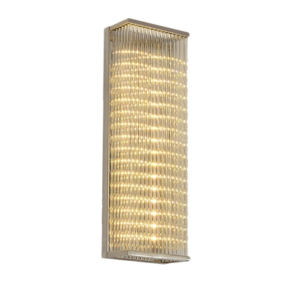 Rectangular Crystal Rods Wall Lamp Minimalist Living Room LED Flush Wall Sconce in Chrome