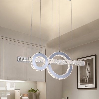 Rings and Linear Hanging Lamp Kit Modernist Beveled Crystal LED Stainless-Steel Pendant