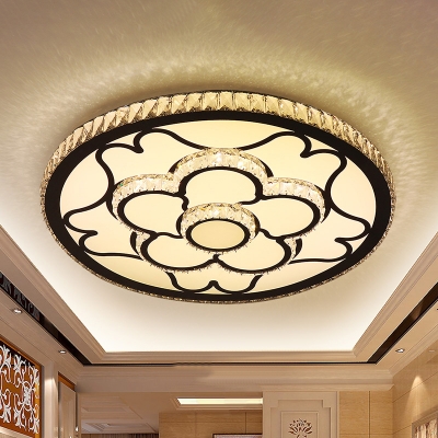 Round Flush Mount Lighting Modernist Crystal Block LED Bedroom Ceiling Lamp Fixture in Stainless-Steel