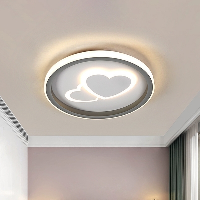 Round/Loving Heart Thin Ceiling Fixture Modern Style Acrylic Bedroom LED Flush Mounted Light in Grey