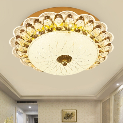 Scalloped Crystal Flush Mounted Light Modern Style Corridor LED Close to Ceiling Lighting Fixture in Gold