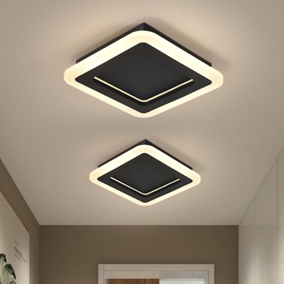 Simplicity Square Mini Acrylic Flushmount LED Ceiling Flush Mount Light in Black for Foyer, Warm/White Light