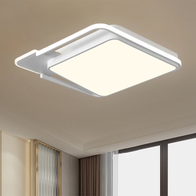 Square Flush Ceiling Light Simple Acrylic Black/White LED Flushmount in Warm/White Light, 16.5