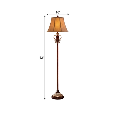 Traditional Empire Shade Floor Lamp Single Fabric Floor Standing Light in Brown for Living Room