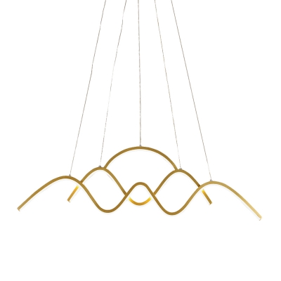 Waves Dining Room Suspension Lamp Metallic Minimalism LED Island Pendant in Gold, Warm/White Light