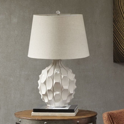White 1-Light Nightstand Light Traditional Ceramics Stab Ball Shape Table Lamp with Fabric Shade