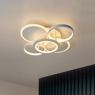 White Finish Multi-Ring Semi Flush Modernism LED Metallic Close to Ceiling Light in White/Warm Light, 16
