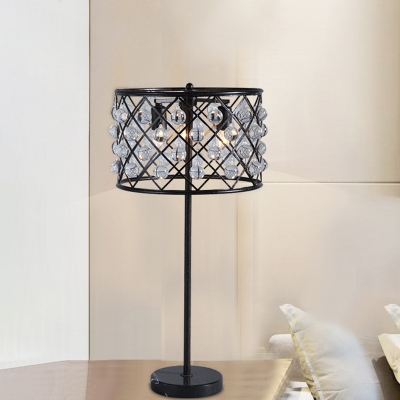1 Bulb Crystal Nightstand Lamp Postmodern Black Crisscrossed Drum Cage Living Room Table Light