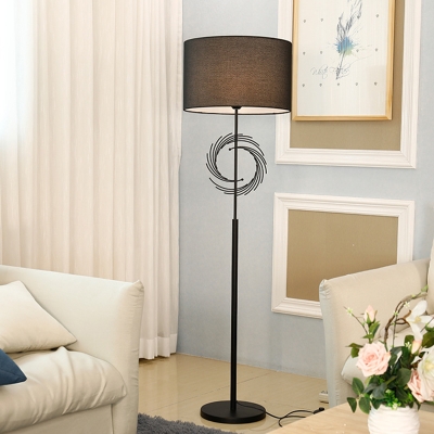 1-Bulb Living Room Standing Floor Light Minimal White/Black Floor Lamp with Drum Fabric Shade