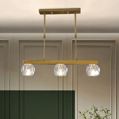 3/4 Lights Cut Crystal Balls Island Lamp Postmodern Gold Linear Dining Table Suspension Lighting