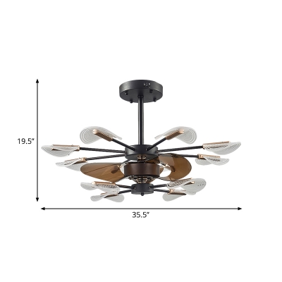 3-Blade Cattail Leaf Ceiling Fan Lamp Modernism Acrylic 10 Heads 35.5