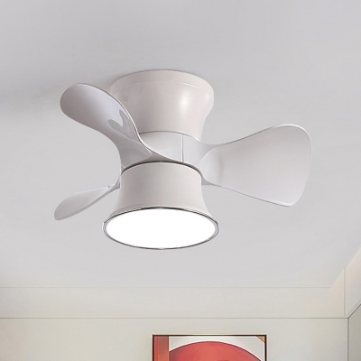3 Blades Metal Curved Shape Fan Light Kit Nordic Coffee/White LED Flush Mount Ceiling Light over Table, 23.5
