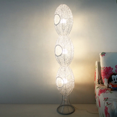 Aluminum Wire 3-Egg Shape Floor Lamp Classic Style 3 Lights Bedroom Floor Standing Light in White