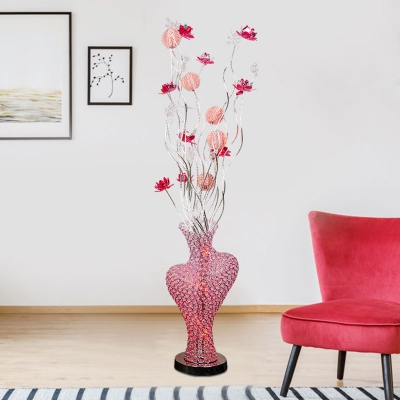 Art Deco Plant Stand Up Lighting Aluminum Wire LED Vase Floor Lamp in Red for Parlour