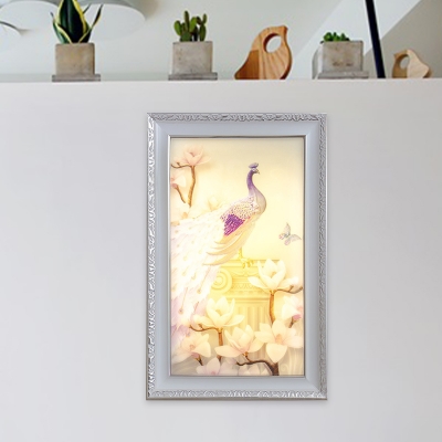 Asian Style Peacock Wall Mural Lighting Acrylic Gallery LED Sconce Light Fixture in White and Pink