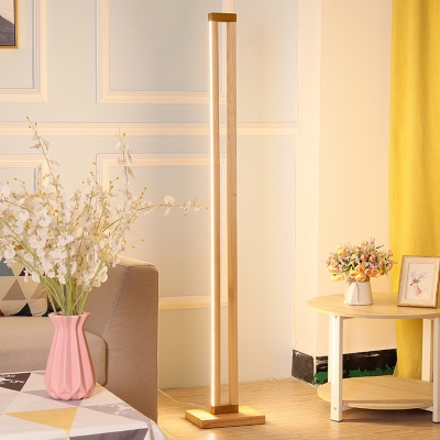 Beige Rectangular Stand Up Light Minimalist LED Wood Floor Standing Lamp for Living Room