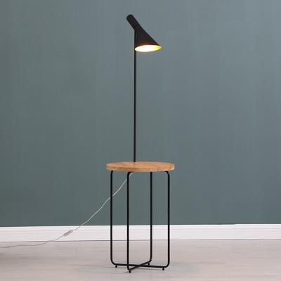 Black Finish Flared Shade Standing Light Minimalism 1 Bulb Metallic Floor Table Lamp