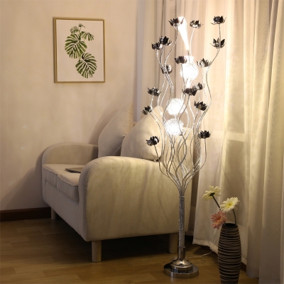 Black-Silver Floral Tree Floor Light Decorative Aluminum Wire LED Bedroom Floor Standing Lamp