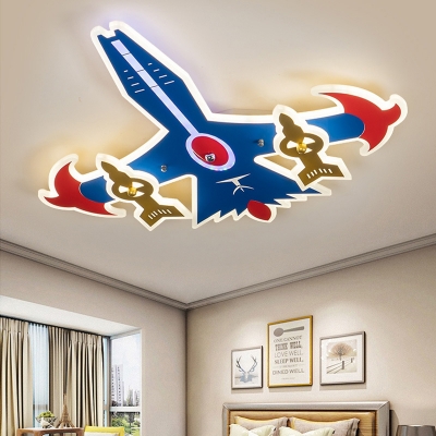 Cartoon Aircraft Flushmount Light Acrylic LED Bedroom Flush Ceiling Lamp Fixture in Blue