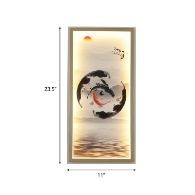 Chinese Carp Painting Metal Mural Lamp LED Wall Mounted Lighting in Gold for Room Decoration