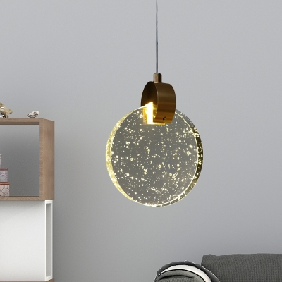 Circular Seedy Crystal Pendulum Light Minimalist Bedroom LED Small Hanging Pendant in Gold