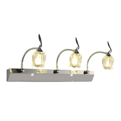 Clear Crystal Floral Vanity Light Fixture Modernism 3-Head Chrome Adjustable LED Wall Lamp