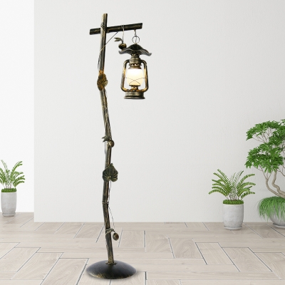 Coastal Style Lantern Stand Up Light Single Metal Tree Floor Standing Lamp in Bronze