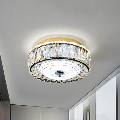 Crystal Encrusted LED Ceiling Light Simple Black Concave/Convex/Flat Round Foyer Flush Mounted Lamp