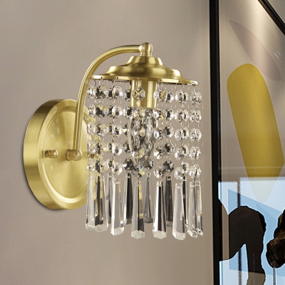 Cylindrical Bedside Wall Lighting Ideas Postmodern Crystal Strand 1 Head Brass Sconce Light