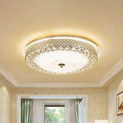 Drum Bedroom Flush Lighting Metal LED Modernist Flush Mount Lamp with Crystal Accent in Gold