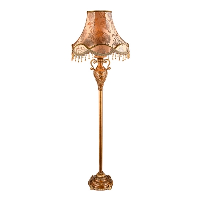 Empire Shade Living Room Floor Lighting Country Style Fabric Single Gold Standing Floor Lamp
