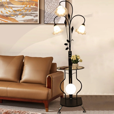 Farmhouse Flower Tree Floor Table Light Countryside 4 Lights Cream Glass Stand Up Lamp in White/Black