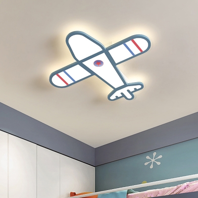 Iron Helicopter Ceiling Lamp Kid Blue/White LED Flush Mount Recessed Lighting for Bedroom