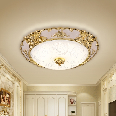 LED Ceiling Flush with Bowl Shade Veined Glass Farmhouse Living Room Flush Light in Gold, 12