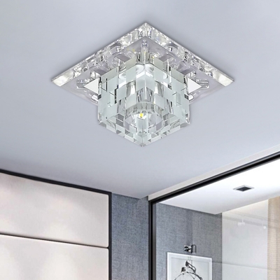 Minimalist Cube Ceiling Mounted Fixture Clear Crystal LED Corridor Flush Lighting