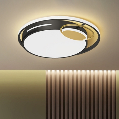 Minimalist LED Flush Light Fixture Black-Gold Round Ceiling Mount Lamp with Acrylic Shade in Warm/White Light