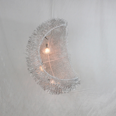 Moon Shape Aluminum Wire Multi Ceiling Light Decorative 3 Heads Bedroom LED Pendulum Lamp in Silver
