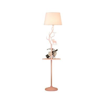 Pink Finish Barrel Stand Up Light Contemporary 1 Light Fabric Floor Table Lamp with Deer Deco