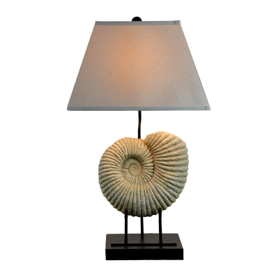 Resin Conch-Shape Night Table Light Countryside 1 Bulb Drawing Room Fabric Desk Lamp in White