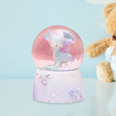 Resin Deer Ball Statuette Table Light Kid Pink/Blue LED Night Stand Lamp, Battery Operation
