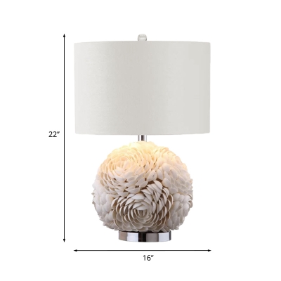 Shell White Finish Nightstand Light Flower-Globe 1 Bulb Traditional Night Table Lamp